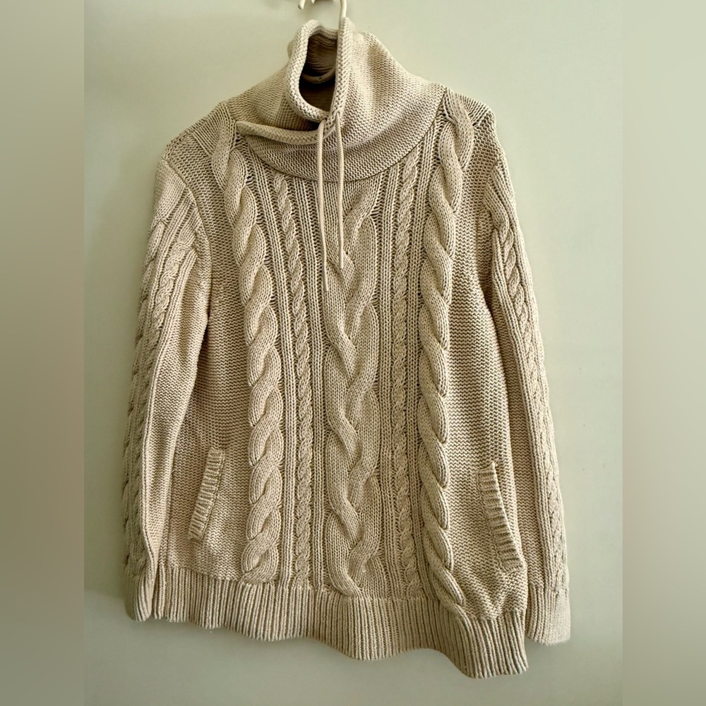 L.L. Bean Cream Cable Knit Turtleneck Sweater